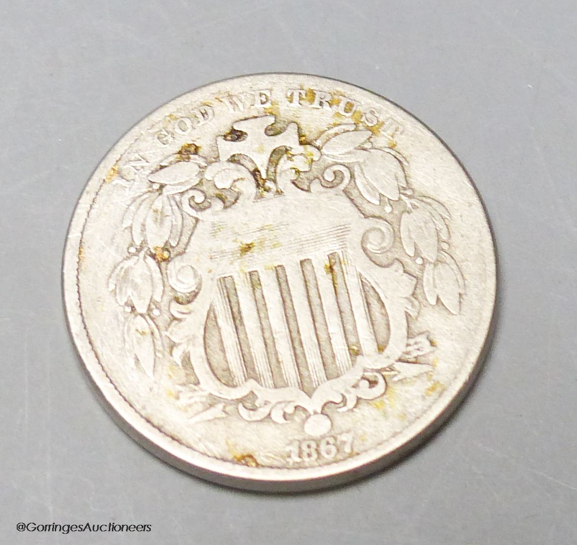 A US 1867 5 cents coin